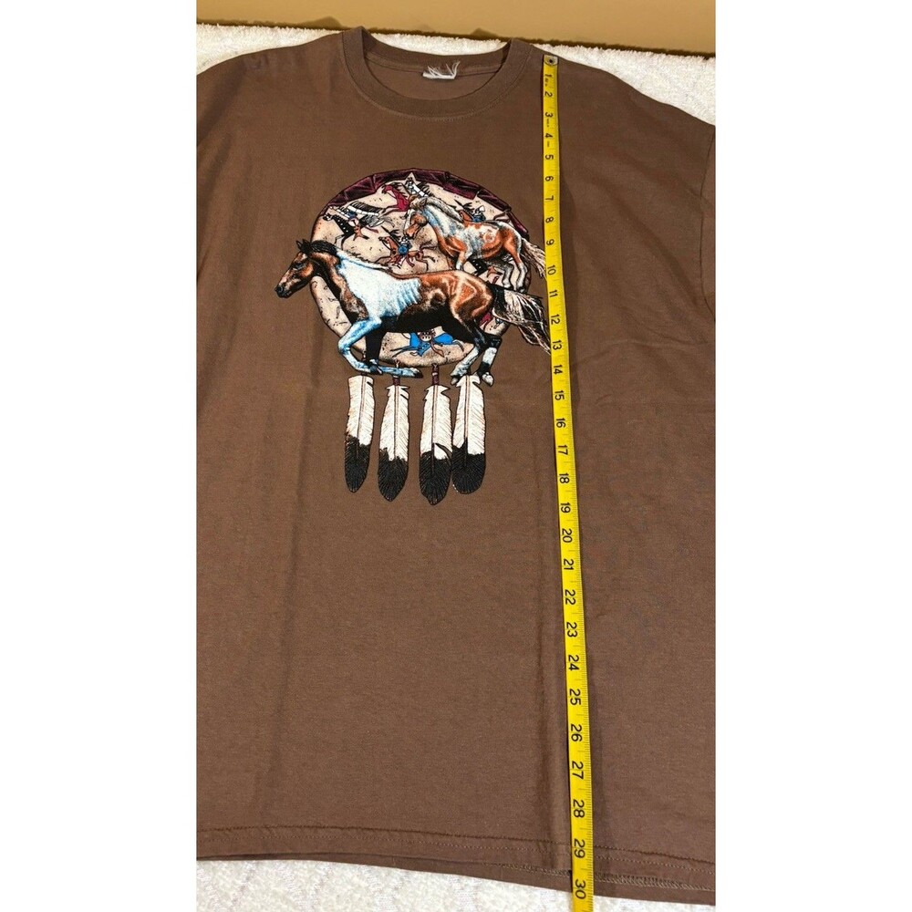 Vintage Native American Warriors Horse Riding Dream catcher Graphic Brown Tee L - Picture 9 of 9